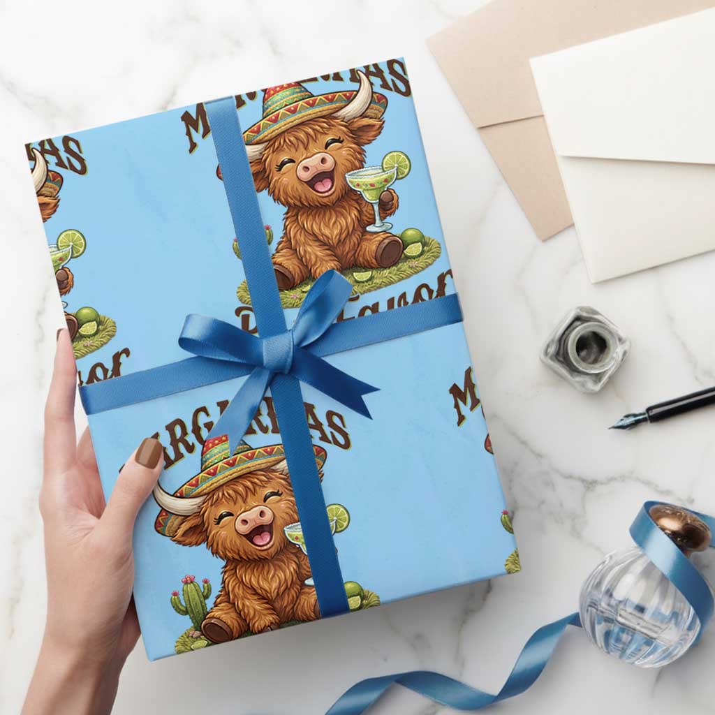 Funny Cinco De Mayo Highland Cow Wrapping Paper Roll Margaritas Por Favor