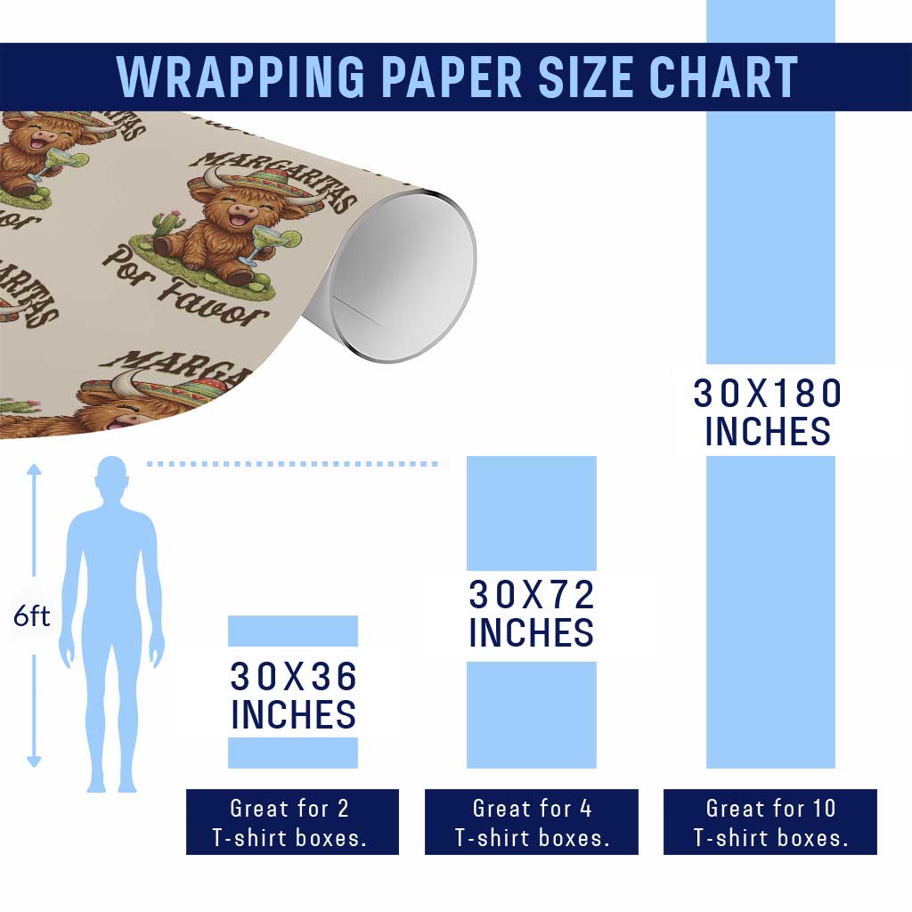 Funny Cinco De Mayo Highland Cow Wrapping Paper Roll Margaritas Por Favor