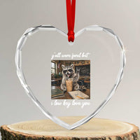 Funny Classroom Raccoon Iced Coffee Teacher Heart Crystal Glass Ornament Y'all Were Feral But I Low Key Love You