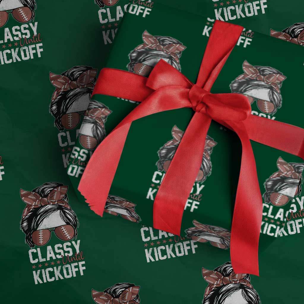Funny Classy Until Kickoff Wrapping Paper Roll American Football Game Day Messy Bun - Wonder Print Shop