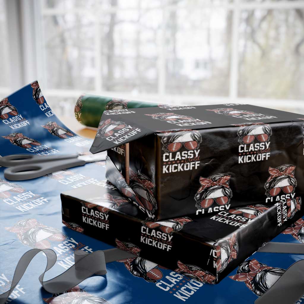 Funny Classy Until Kickoff Wrapping Paper Roll American Football Game Day Messy Bun - Wonder Print Shop