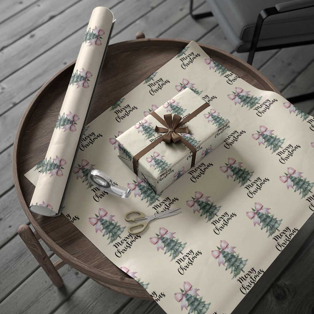 Funny Coquette Merry Christmas Wrapping Paper Roll Pink Bow Xmas Tree - Wonder Print Shop