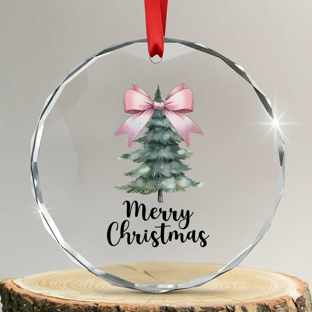 Funny Coquette Merry Xmas Crystal Glass Ornament Pink Bow Xmas Tree TS11
