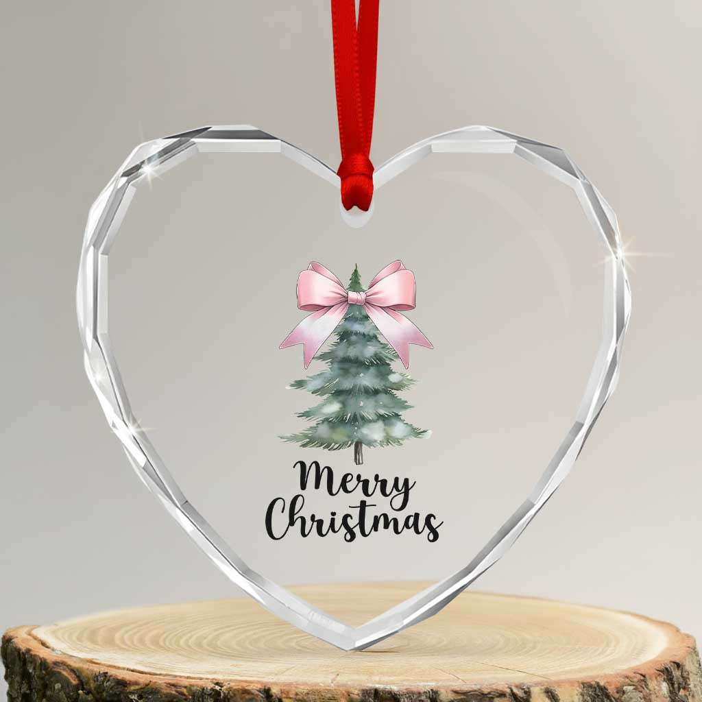 Funny Coquette Merry Xmas Heart Crystal Glass Ornament Pink Bow Xmas Tree - Wonder Print Shop