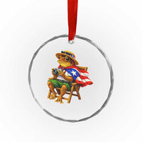 Funny Coqui Frog Puerto Rico Flag Crystal Glass Ornament Puerto Rican Taino Boricua Hispanic
