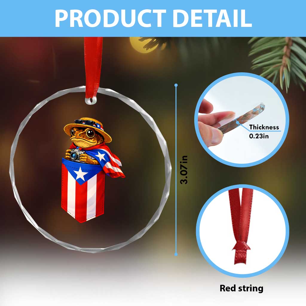 Funny Coqui Frog Puerto Rico Flag Crystal Glass Ornament Puerto Rican Taino Buricua Borinquen