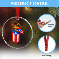 Funny Coqui Frog Puerto Rico Flag Crystal Glass Ornament Puerto Rican Taino Buricua Borinquen