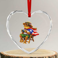 Funny Coqui Frog Puerto Rico Flag Heart Crystal Glass Ornament Puerto Rican Taino Boricua Hispanic
