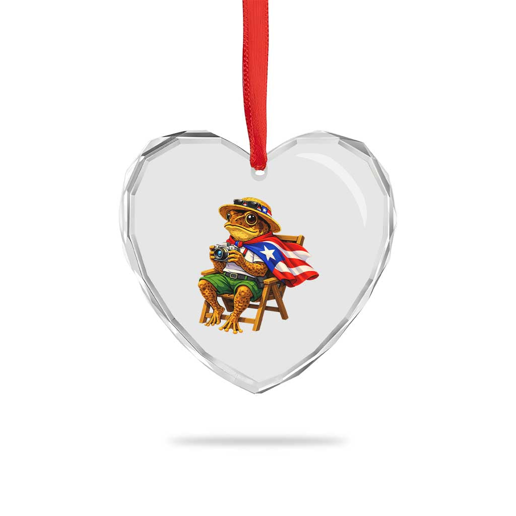 Funny Coqui Frog Puerto Rico Flag Heart Crystal Glass Ornament Puerto Rican Taino Boricua Hispanic