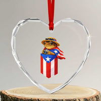 Funny Coqui Frog Puerto Rico Flag Heart Crystal Glass Ornament Puerto Rican Taino Buricua Borinquen