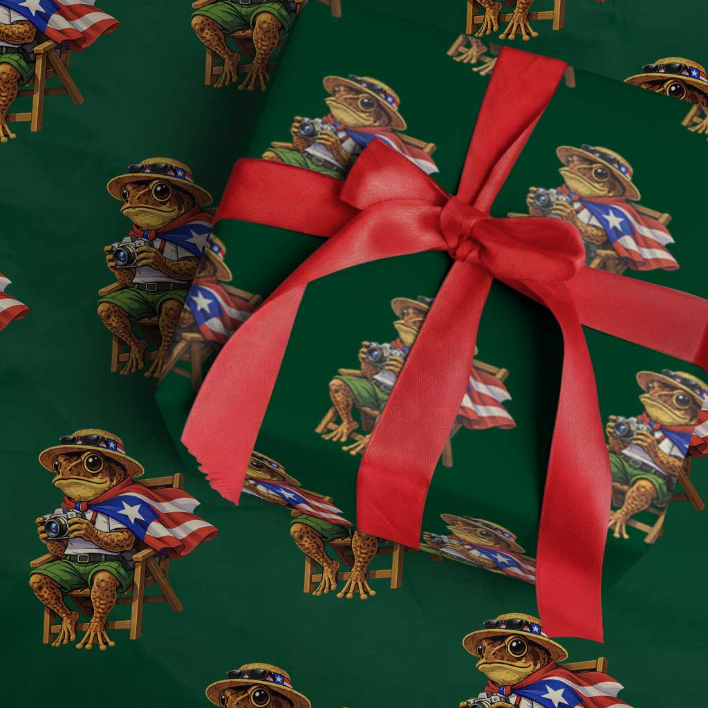 Funny Coqui Frog Puerto Rico Flag Wrapping Paper Roll Puerto Rican Taino Boricua Hispanic