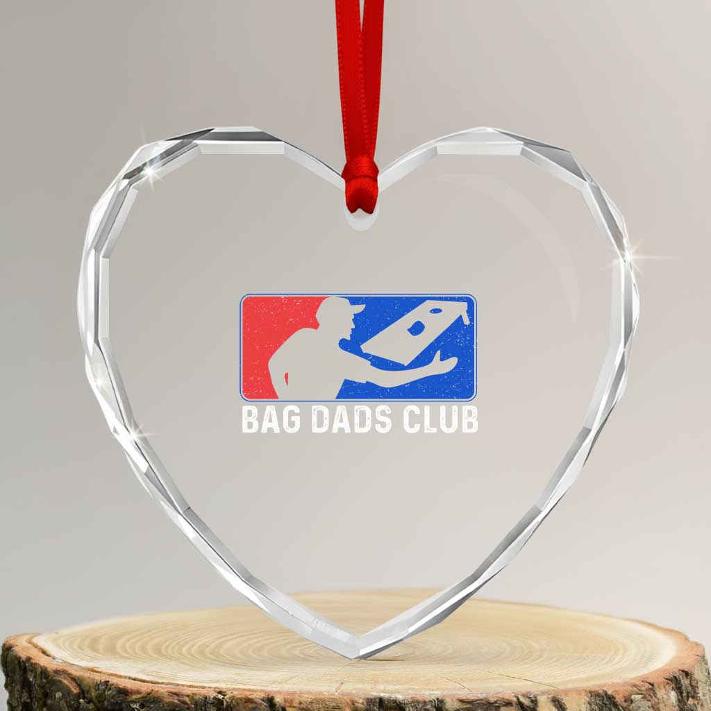 Funny Cornhole Bag Dads Club Heart Crystal Glass Ornament