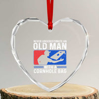 Funny Cornhole Player Heart Crystal Glass Ornament Never Underestimate An Old Man With A Cornhole Bag