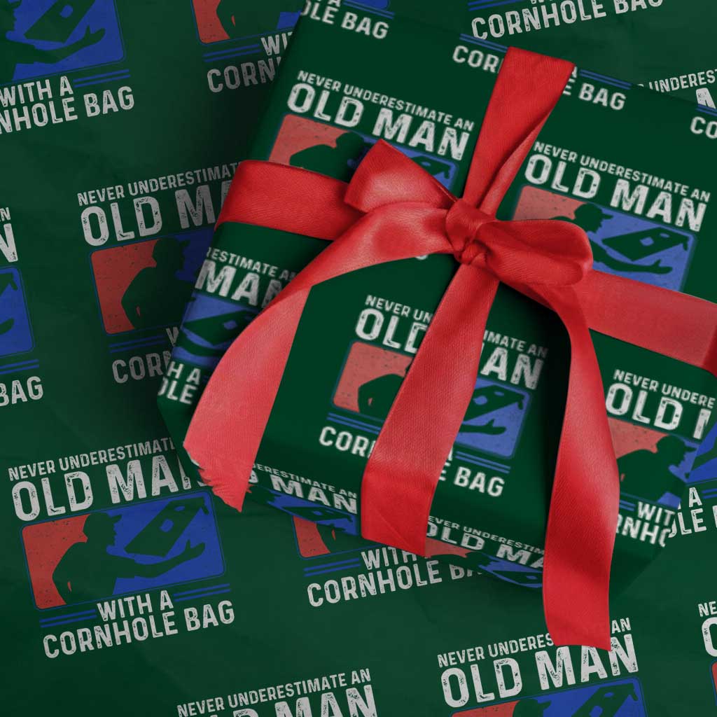 Funny Cornhole Player Wrapping Paper Roll Never Underestimate An Old Man With A Cornhole Bag