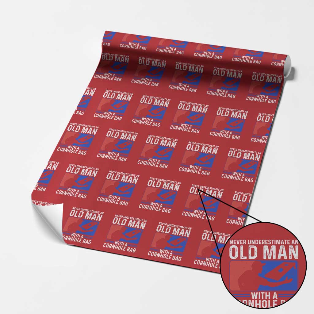 Funny Cornhole Player Wrapping Paper Roll Never Underestimate An Old Man With A Cornhole Bag