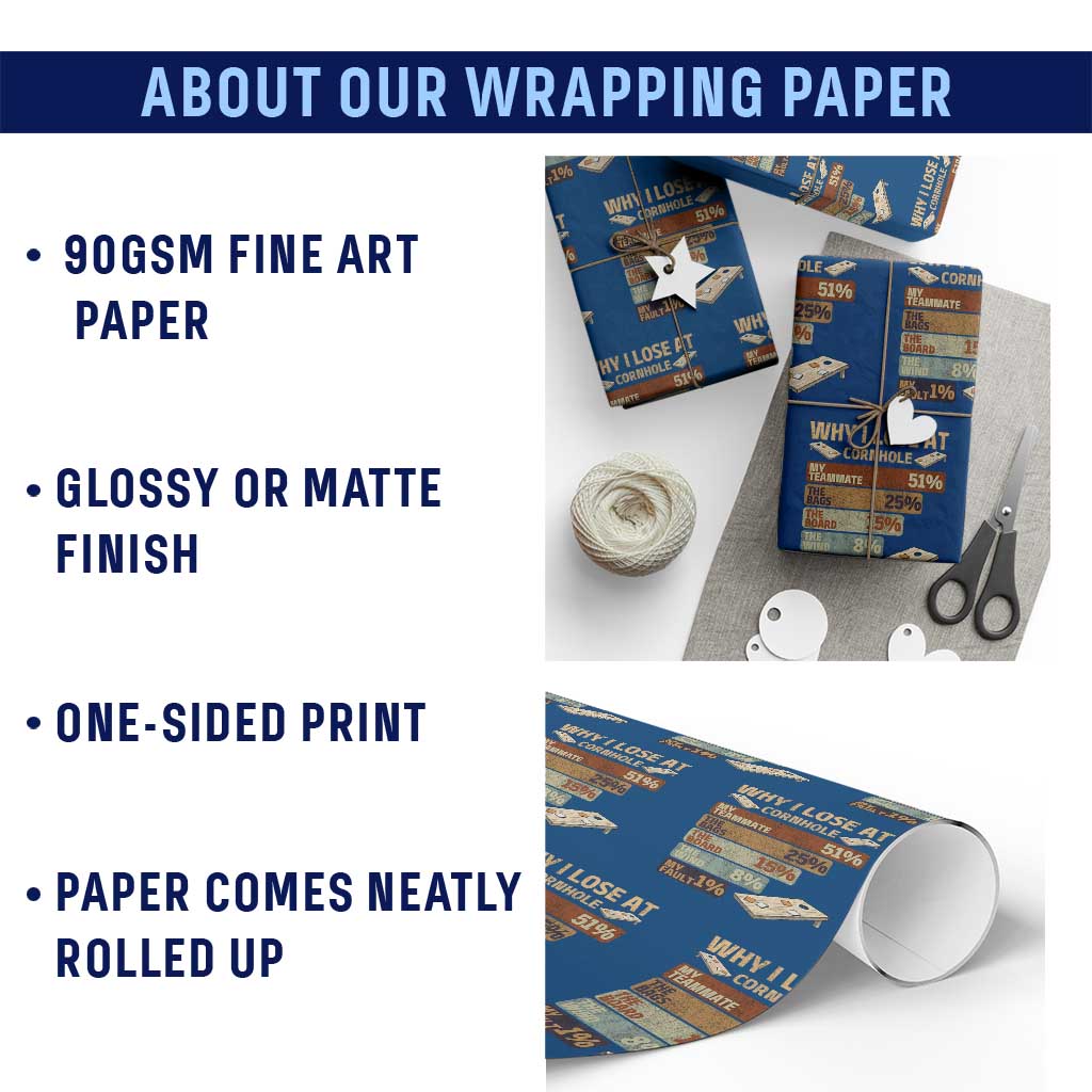 Funny Cornhole Player Wrapping Paper Roll Retro Why I Lose Game Day Bean Bag Toss Game