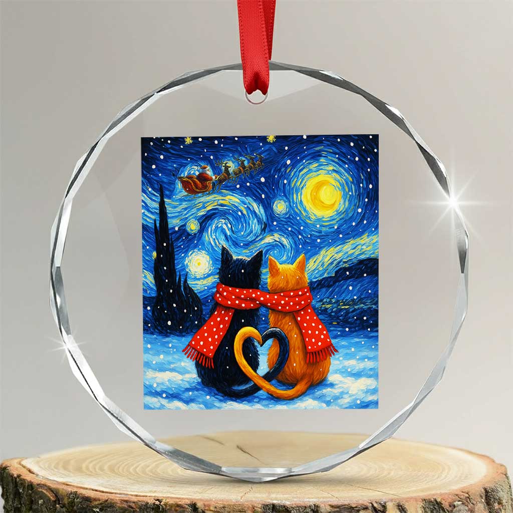 Funny Couples Christmas Crystal Glass Ornament Cats Lover Starry Night - Wonder Print Shop