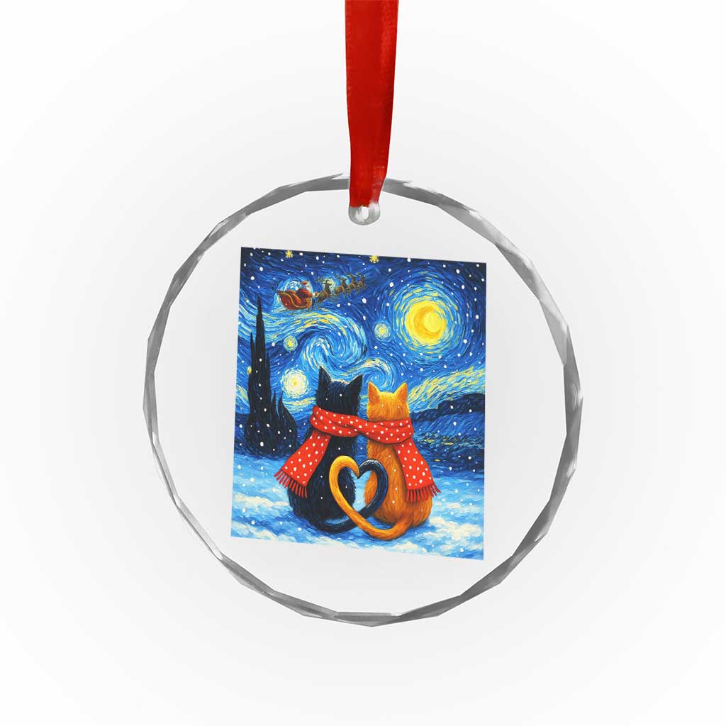 Funny Couples Christmas Crystal Glass Ornament Cats Lover Starry Night - Wonder Print Shop