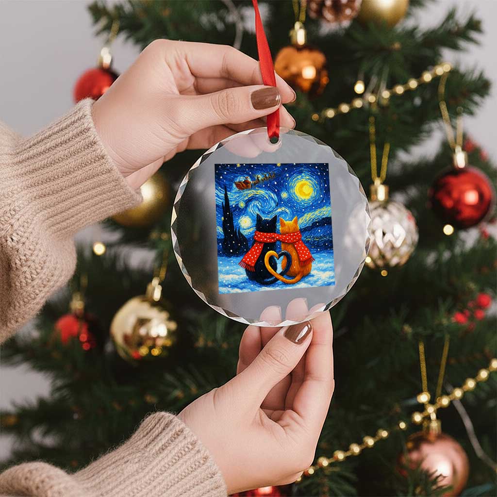 Funny Couples Christmas Crystal Glass Ornament Cats Lover Starry Night - Wonder Print Shop
