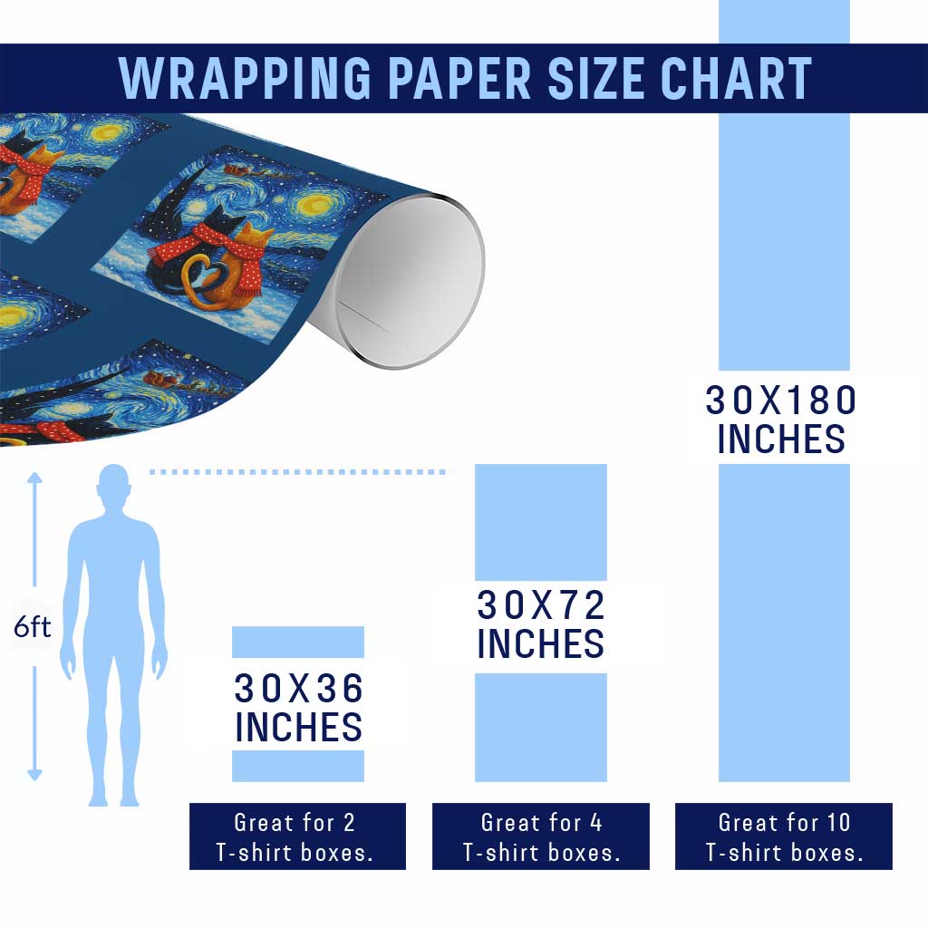 Funny Couples Xmas Wrapping Paper Roll Cats Lover Starry Night - Wonder Print Shop