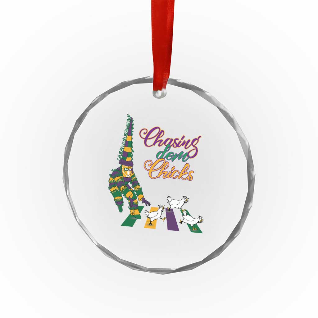 Funny Courir De Mardi Gras Crystal Glass Ornament Chasing Dem Chicks Carnival