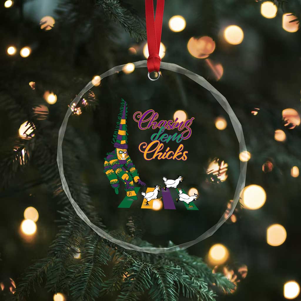 Funny Courir De Mardi Gras Crystal Glass Ornament Chasing Dem Chicks Carnival