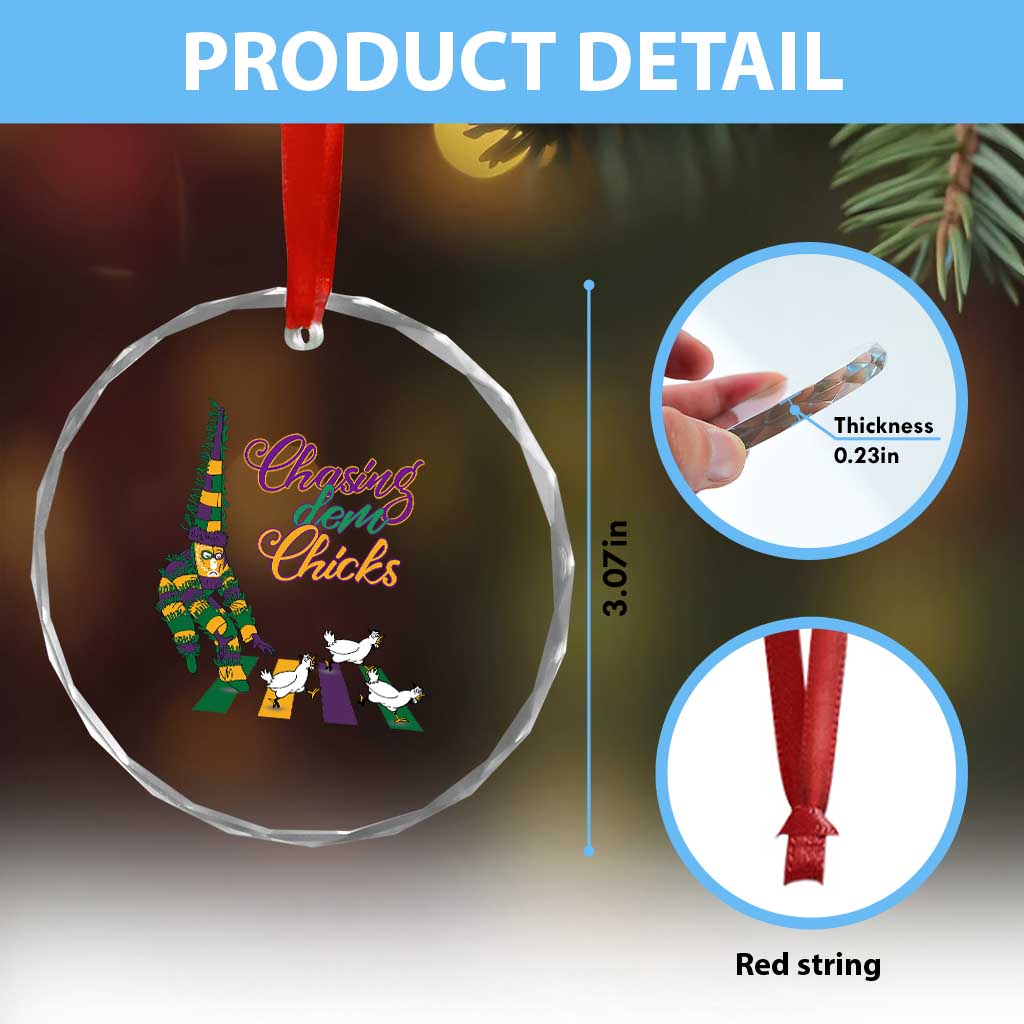 Funny Courir De Mardi Gras Crystal Glass Ornament Chasing Dem Chicks Carnival