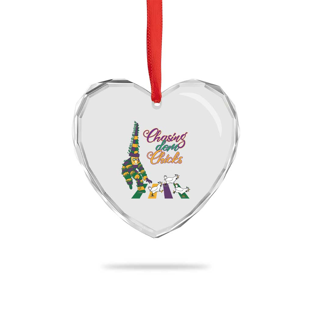 Funny Courir De Mardi Gras Heart Crystal Glass Ornament Chasing Dem Chicks Carnival