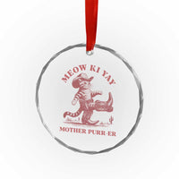 Funny Cowboy Cat Crystal Glass Ornament Western Rodeo Meow Ki Yay Mother Purrer - Wonder Print Shop