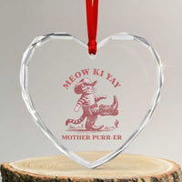 Funny Cowboy Cat Heart Crystal Glass Ornament Western Rodeo Meow Ki Yay Mother Purrer - Wonder Print Shop
