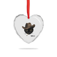 Funny Cowboy Cat Smoking Anti ICE Protest Meme Heart Crystal Glass Ornament