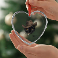 Funny Cowboy Cat Smoking Anti ICE Protest Meme Heart Crystal Glass Ornament