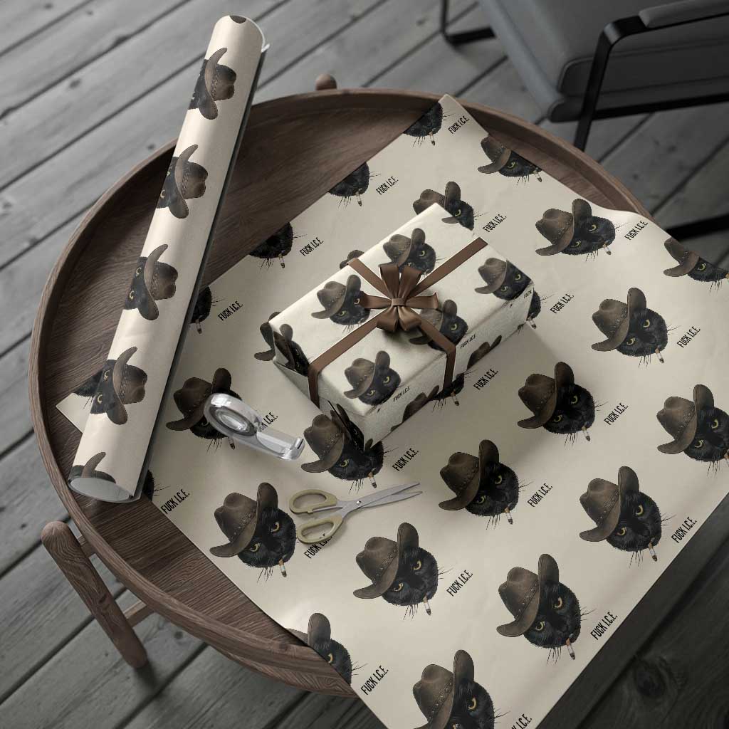 Funny Cowboy Cat Smoking Anti ICE Protest Meme Wrapping Paper Roll