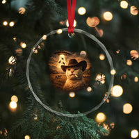 Funny Cowboy Cat UFO Crystal Glass Ornament Retro Western Rodeo Meme Cats Lover Gift