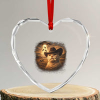 Funny Cowboy Cat UFO Heart Crystal Glass Ornament Retro Western Rodeo Meme Cats Lover Gift