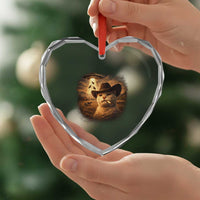 Funny Cowboy Cat UFO Heart Crystal Glass Ornament Retro Western Rodeo Meme Cats Lover Gift