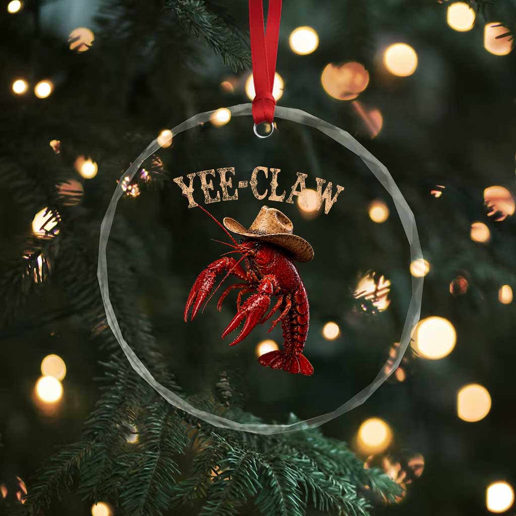 Funny Cowboy Crawfish Crystal Glass Ornament Yee Claw Funny Crawfish Cajun Seafood Festival