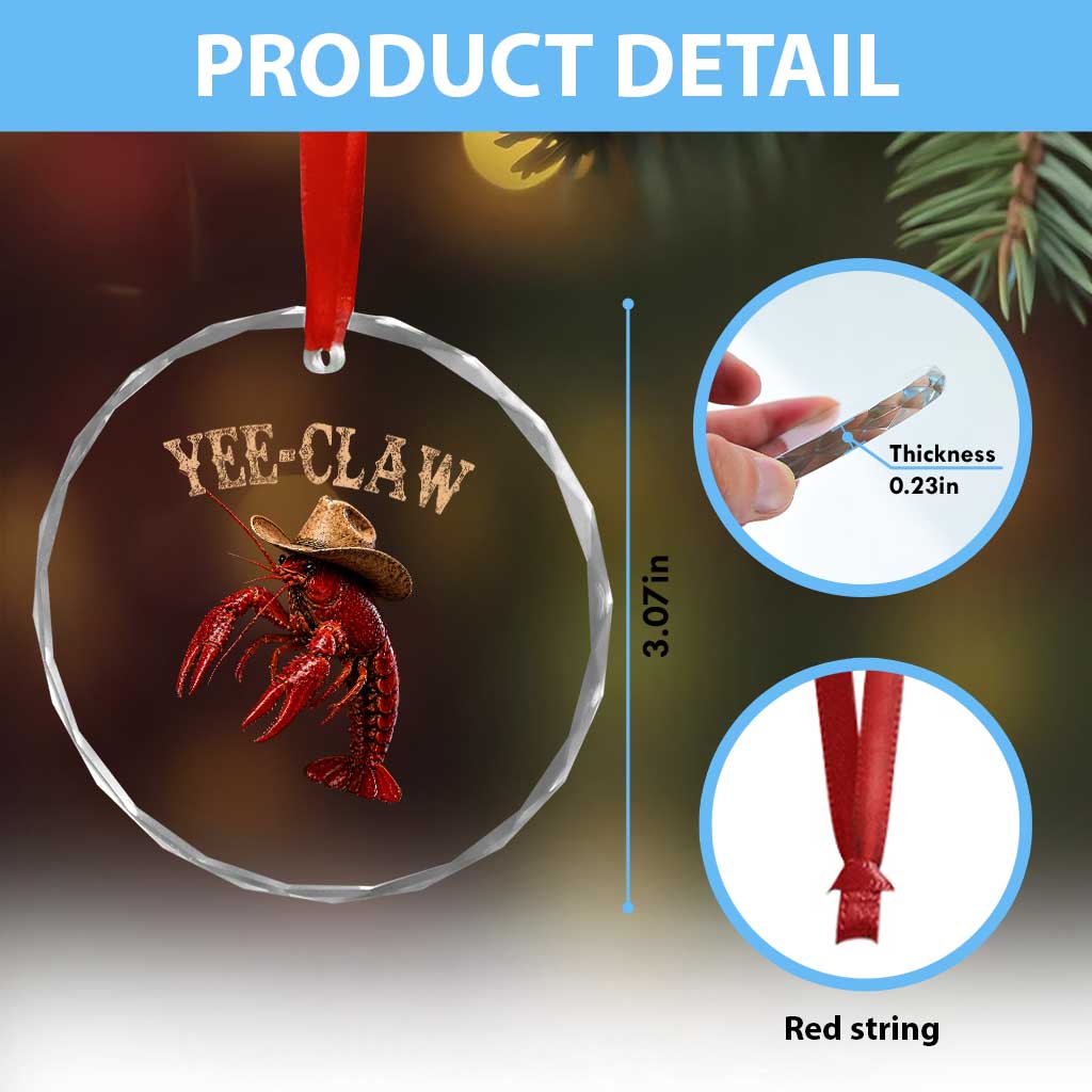Funny Cowboy Crawfish Crystal Glass Ornament Yee Claw Funny Crawfish Cajun Seafood Festival