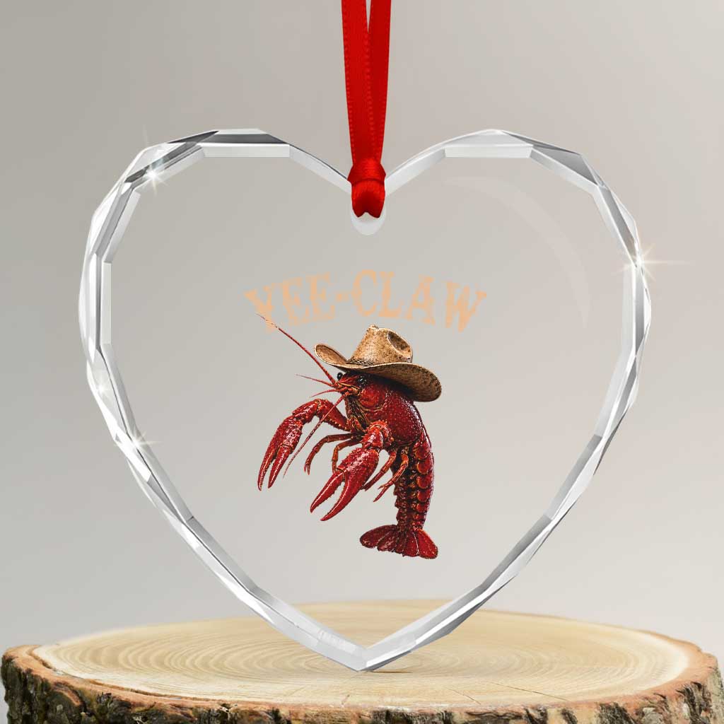Funny Cowboy Crawfish Heart Crystal Glass Ornament Yee Claw Funny Crawfish Cajun Seafood Festival