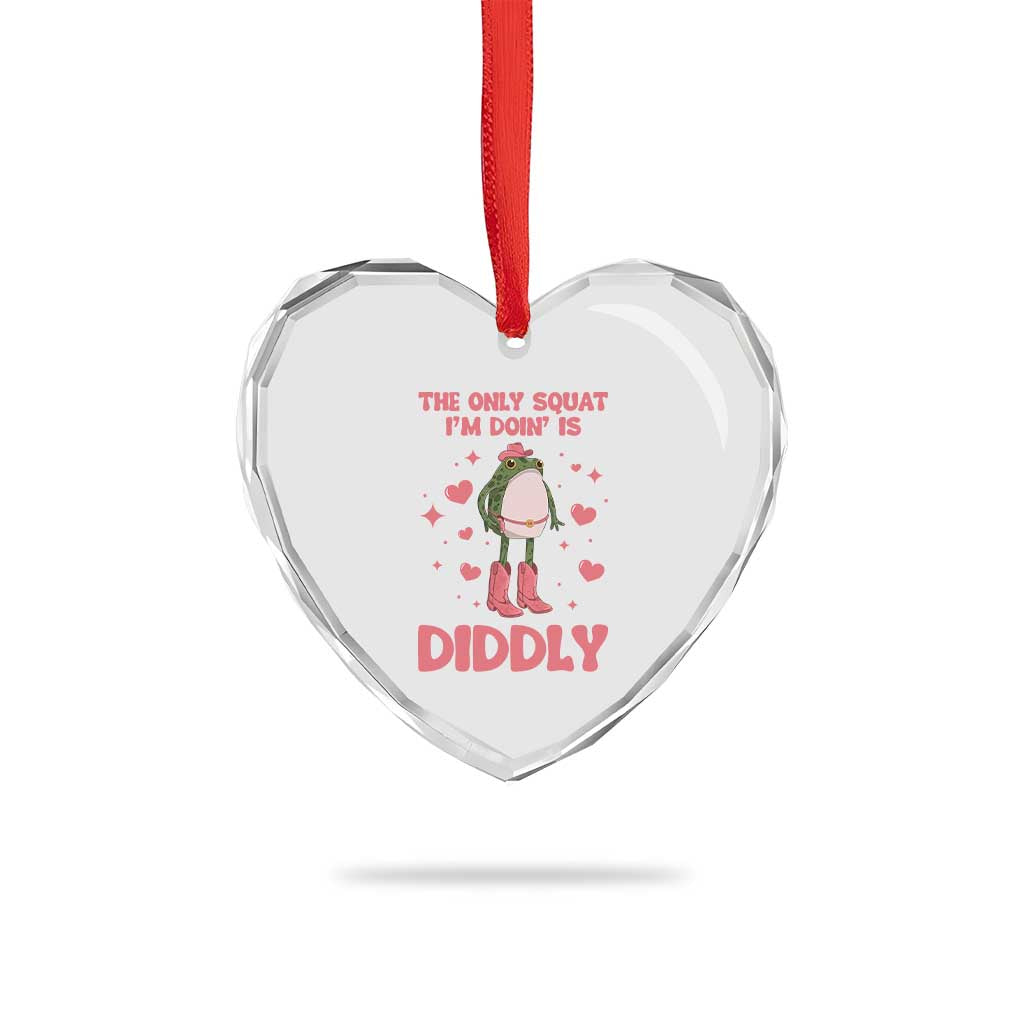 Funny Cowboy Frog Heart Crystal Glass Ornament The Only Squat I'm Doin' Is Diddly - Wonder Print Shop
