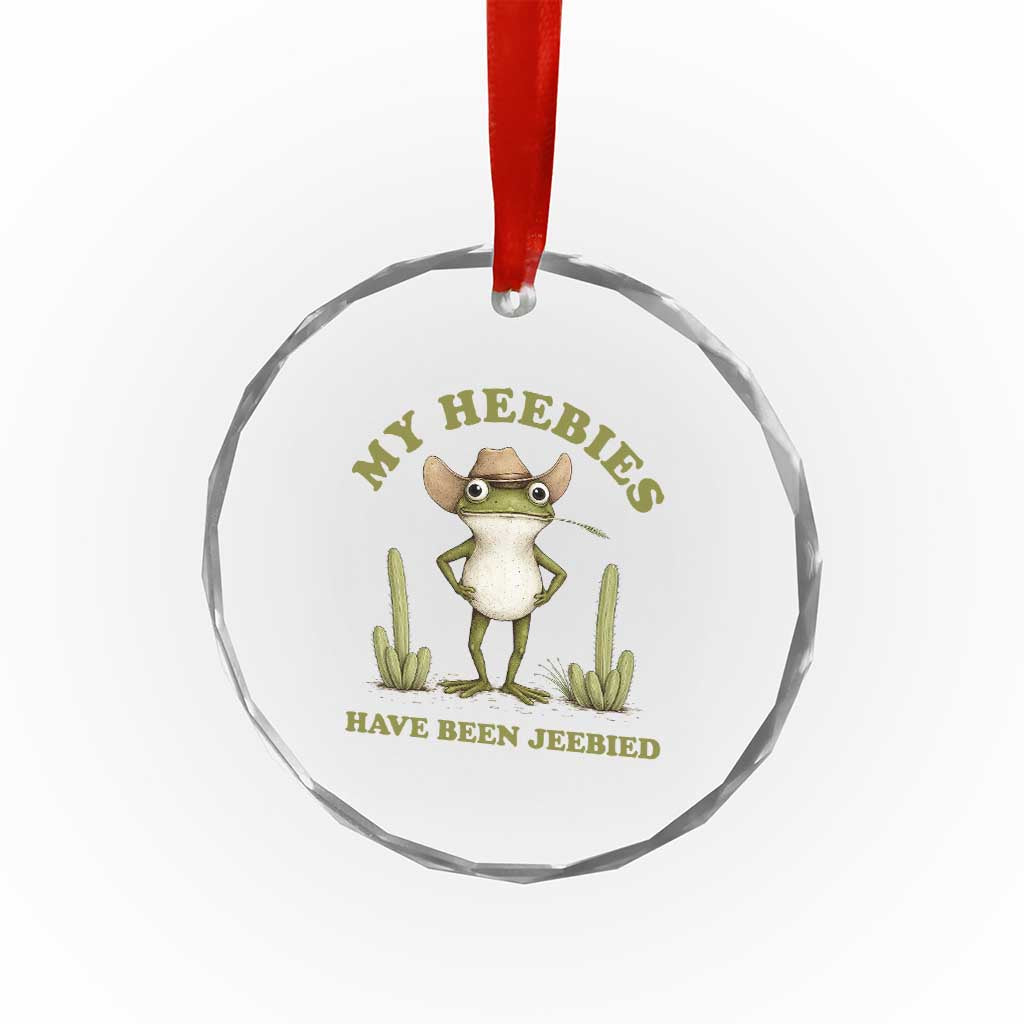 Funny Cowboy Frog Meme Crystal Glass Ornament My Heebies Have Been Jeebied