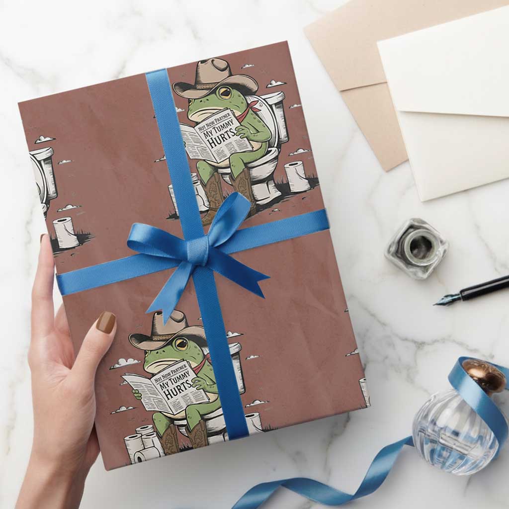 Funny Cowboy Frog Wrapping Paper Roll Not Now Partner My Tummy Hurts - Wonder Print Shop
