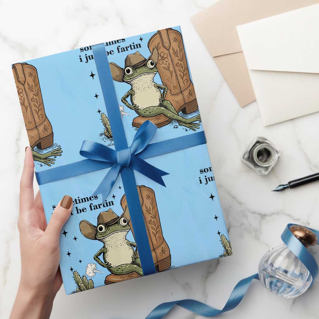 Funny Cowboy Frog Wrapping Paper Roll Sometimes I Just Be Fartin - Wonder Print Shop