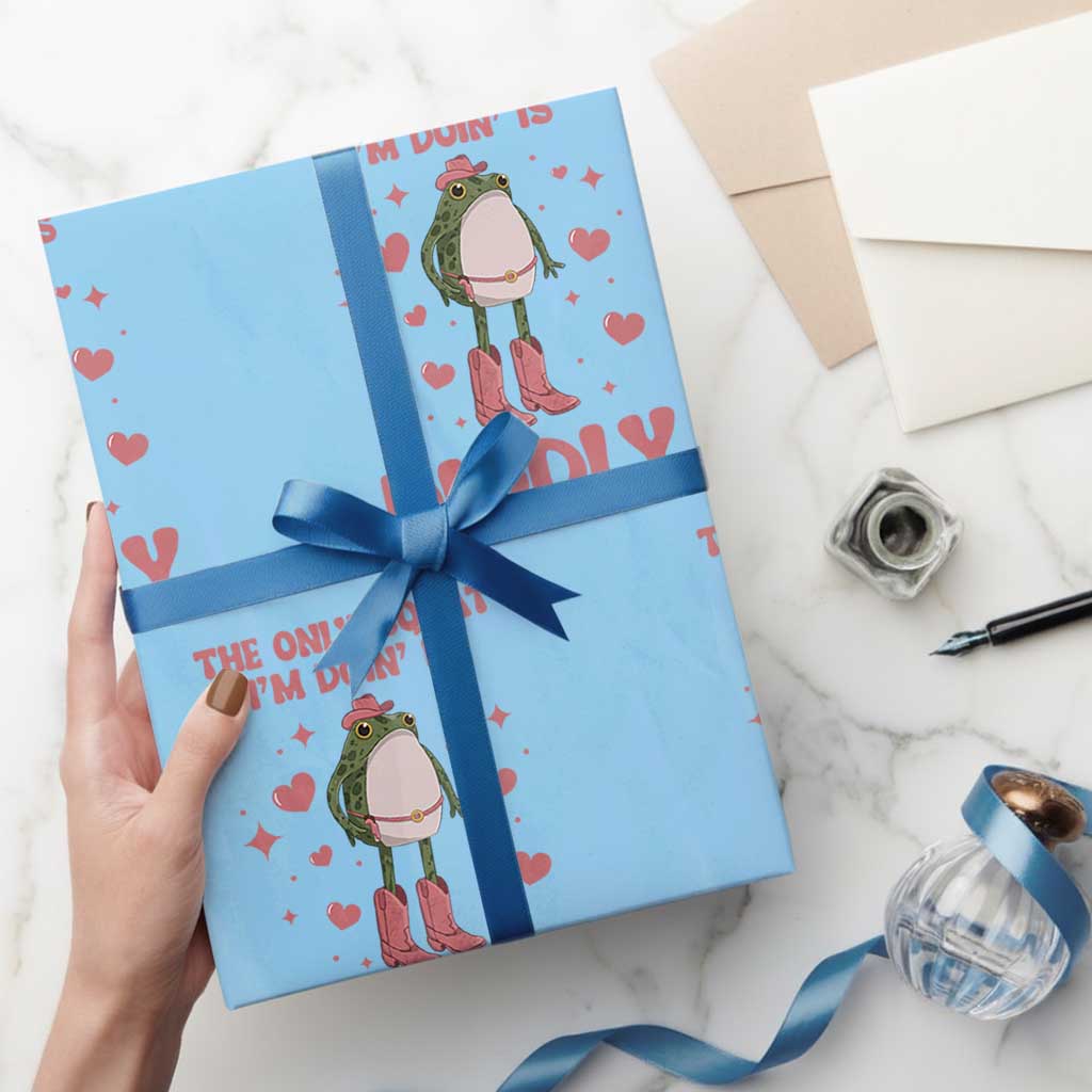 Funny Cowboy Frog Wrapping Paper Roll The Only Squat I'm Doin' Is Diddly - Wonder Print Shop