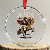 Funny Cowboy Jesus Christmas Crystal Glass Ornament It Is Your Birthday - Wonder Print Shop