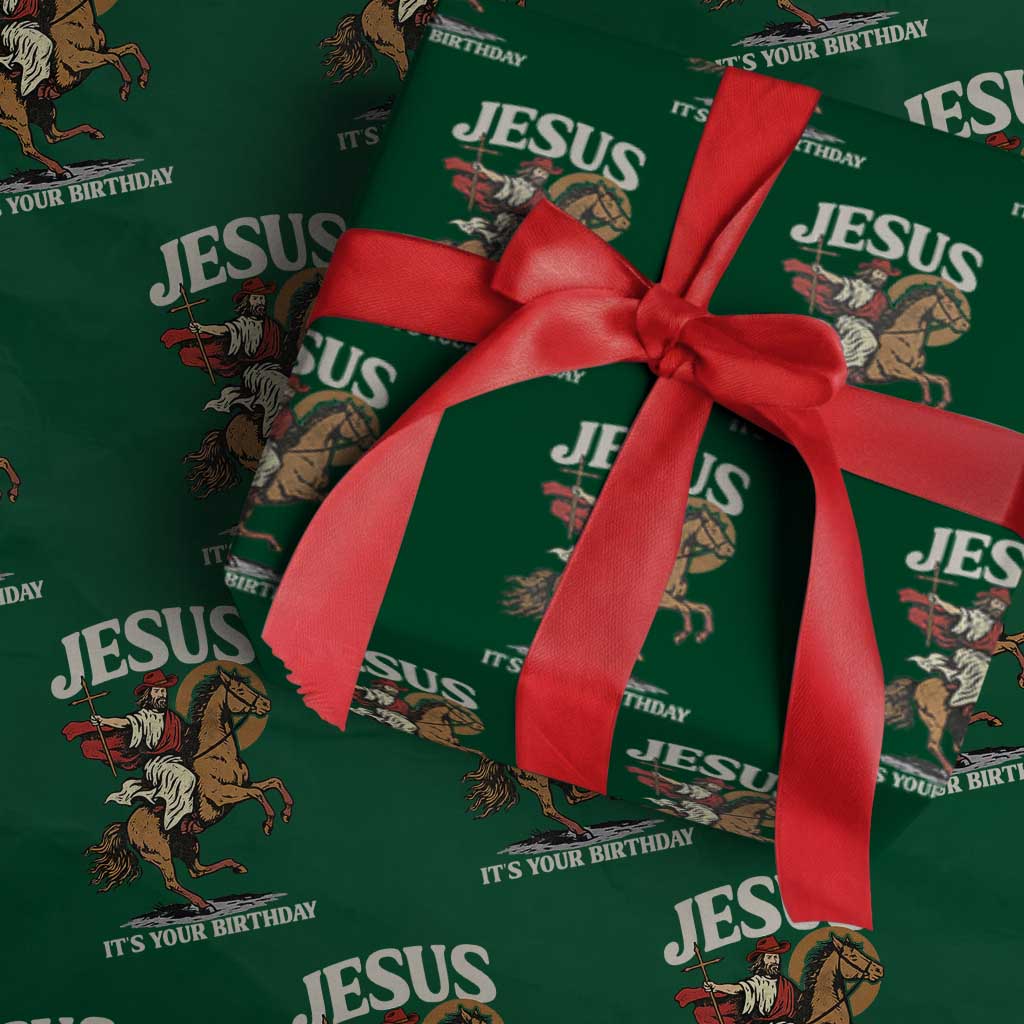 Funny Cowboy Jesus Christmas Wrapping Paper Roll It Is Your Birthday - Wonder Print Shop