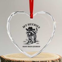 Funny Cowboy Raccoon Meme Heart Crystal Glass Ornament My Heebies Have Been Jeebied