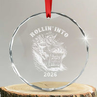 Funny Cowboy Raccoon Rollin Into 2026 Crystal Glass Ornament New Year Dumpster Fire 2026 Rodeo - Wonder Print Shop