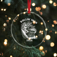 Funny Cowboy Raccoon Rollin Into 2026 Crystal Glass Ornament New Year Dumpster Fire 2026 Rodeo - Wonder Print Shop