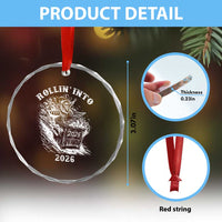 Funny Cowboy Raccoon Rollin Into 2026 Crystal Glass Ornament New Year Dumpster Fire 2026 Rodeo - Wonder Print Shop